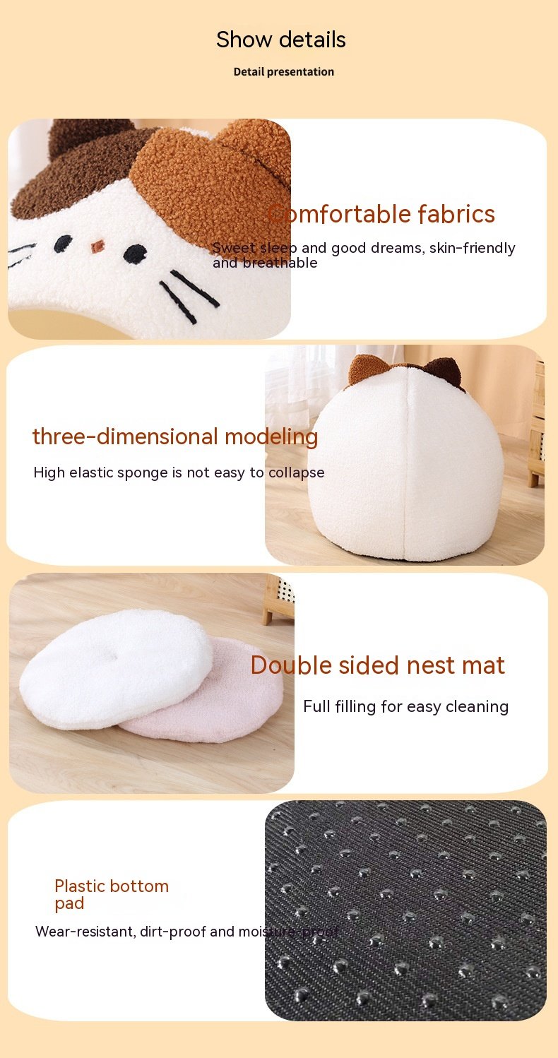 Teddy Plush Winter Semi-closed Pet Cat Nest